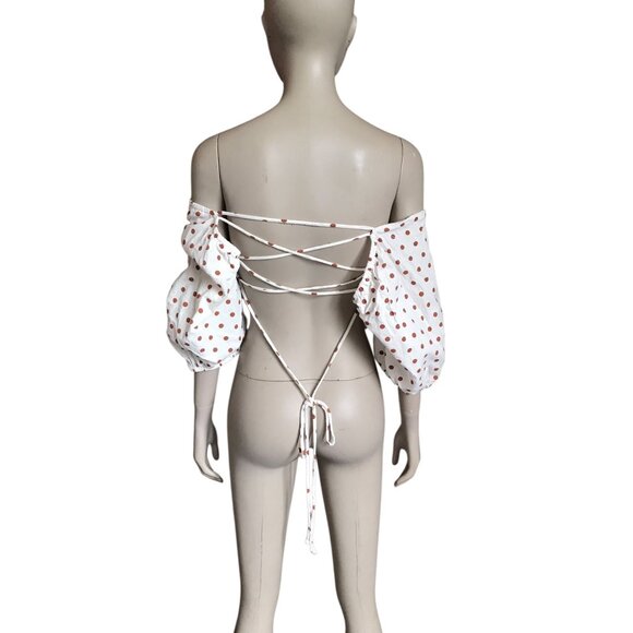 Vici White and Brown Polka Dot Crop Top - Picture 4 of 5